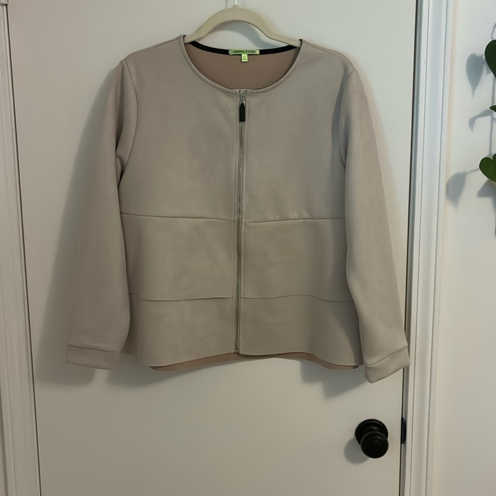 Trisha Tyler Tan Suede Full Zip Jacket PL - Picture 1 of 7